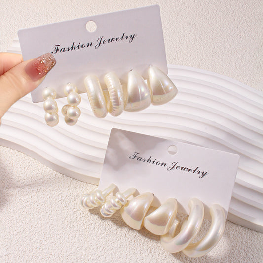 New Resin C-Type Water Drop Earrings White Earrings 3-piece Set