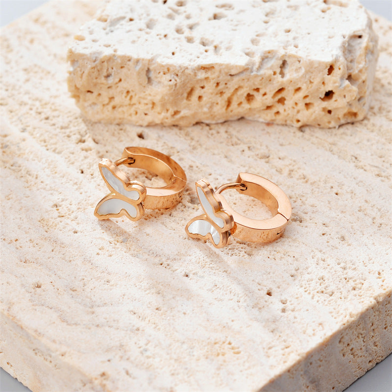 Fashion Titanium Steel Does Not Fade Short Ear Buckle Simple Geometric Rose Gold Earrings Stud Earrings
