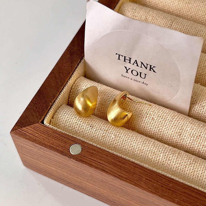 Retro Hong Kong Style Temperament Stud Earrings Female Explosion Internet Celebrity Niche High Sense Gold Earrings