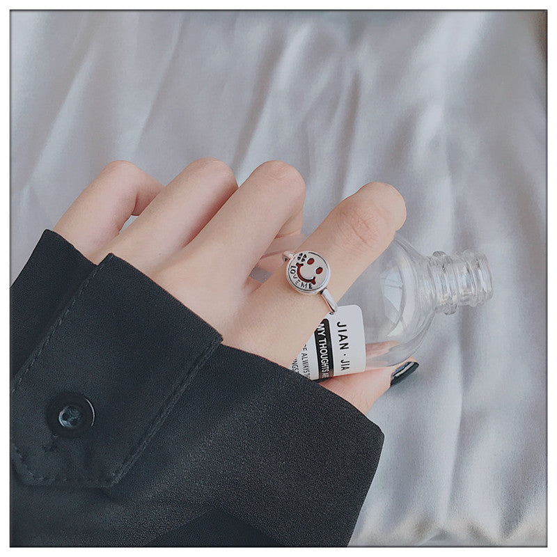 925 Sterling Silver Ring Retro Thai Silver Love English Letter Hollow Index Finger Ring Niche Design Cold Wind Light Luxury