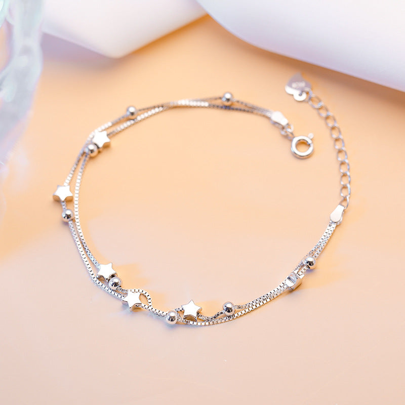 Round Bead Star Bracelet S925 Sterling Silver Double-layer Star Bracelet Girls Light Luxury Niche Double-layer Bracelet Jewelry