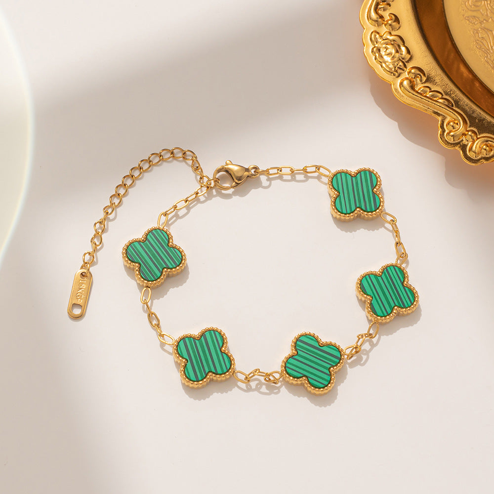 Titanium Steel Four-leaf Clover Five-flower Double-sided Fritillary Necklace 18K Real Gold Electroplating Non-fading Light Luxury High-sense Collarbone Chain