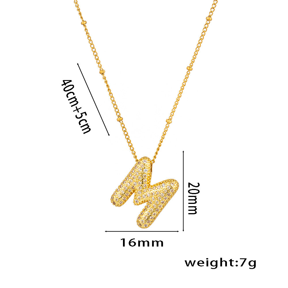 New European and American Micro-inlaid Zircon 26-letter Pendant Necklace Copper-plated 18K Gold Fashion Versatile Classic Jewelry