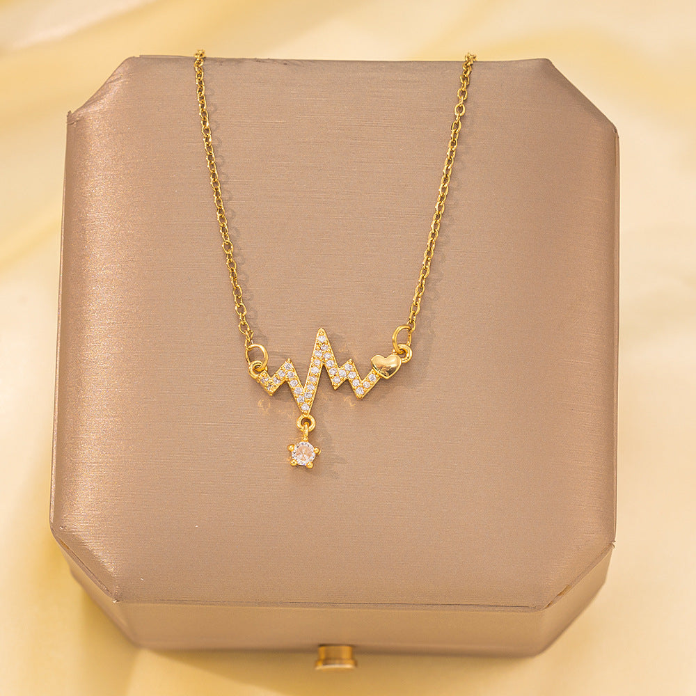 Copper Pendant Titanium Steel Necklace for Women Slightly Inlaid Zircon Pendant Girl Necklace