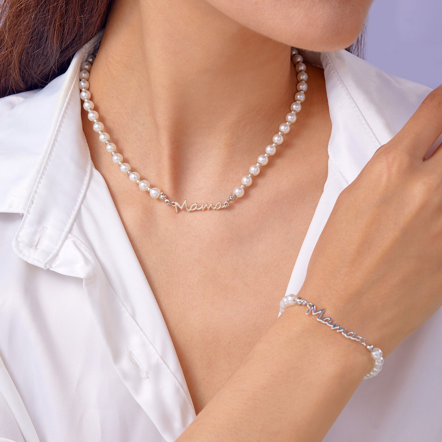 Japan and Korea Fashion Mother's Day Gift Letter Mama Pearl Necklace Versatile Mom Set