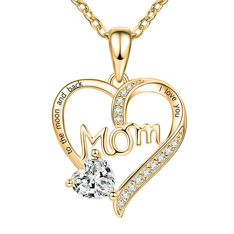 Cross-border New Mom Heart Lettering Diamond Necklace, Mother's Day Gift Necklace