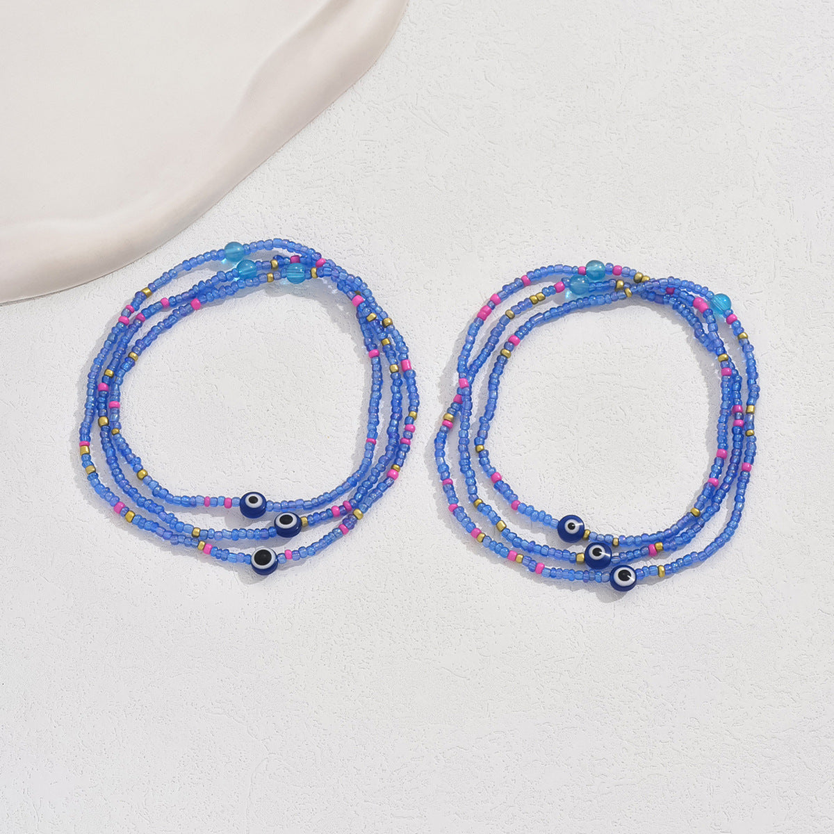 European and American Jewelry Summer Blue Eyes Rice Beads Anklet Creative Bracelet Multi-purpose Beach Trend Two-piece Set