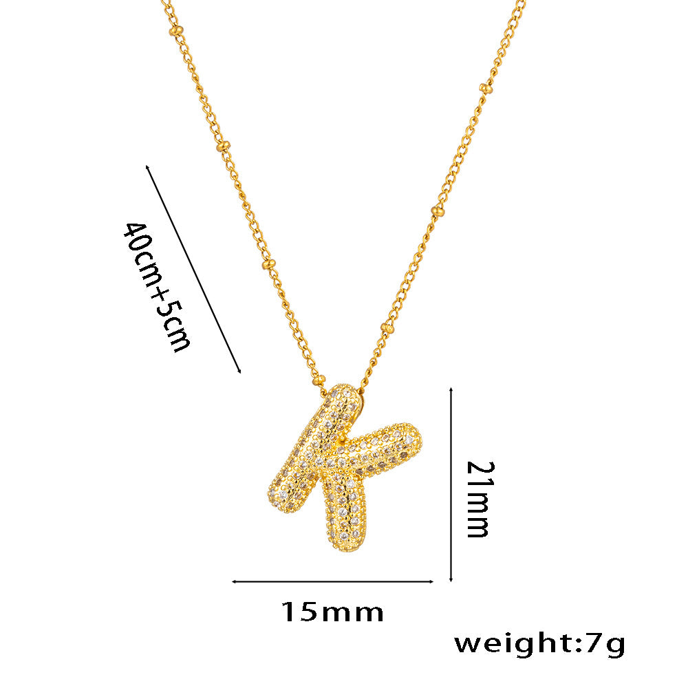 New European and American Micro-inlaid Zircon 26-letter Pendant Necklace Copper-plated 18K Gold Fashion Versatile Classic Jewelry