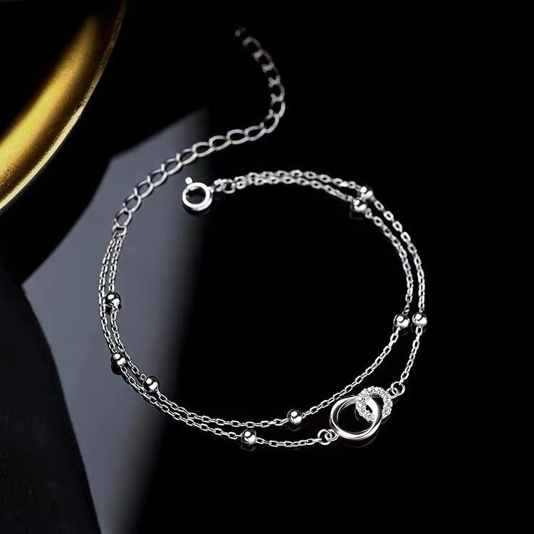 925 Silver Double-layer Mobius Ring Bracelet Women's Ins Full Diamond Fashion Versatile Interlocking Jewelry