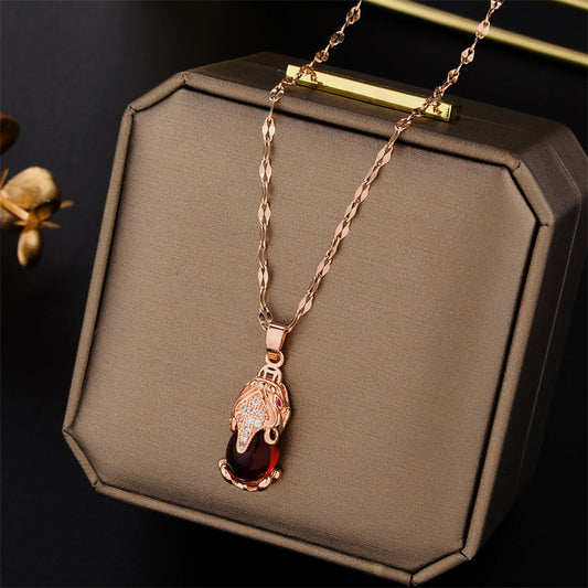 New Year's Red Lucky Pixiu Titanium Steel Necklace Female, Plated 18k Gold Internet Celebrity Popular Collarbone Chain Hipster Fashion Jewelry