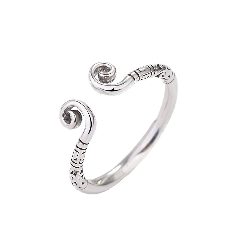 S925 Sterling Silver Ring Hoop Curse Ring Personalized Retro Thai Silver Student Versatile Creative Couple Ring Confession Gift