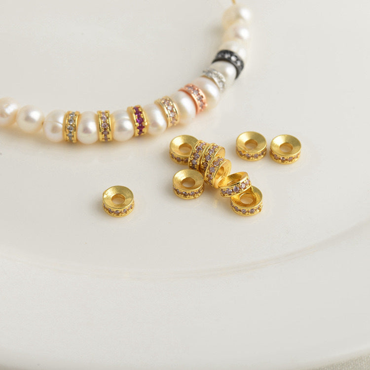 Color Retention 18k Gold Beaded Spacer Micro-inlaid Zircon Copper Color Zirconium Round Drill Ring Bead Spacer Handmade DIY Bracelet Material