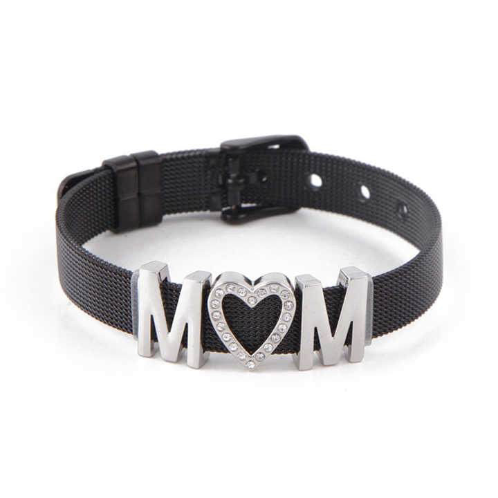 Stylish Simple Stainless Steel Mesh Strap DIY Alloy Font MOM Strap Buckle Holiday Love Gift Bracelet