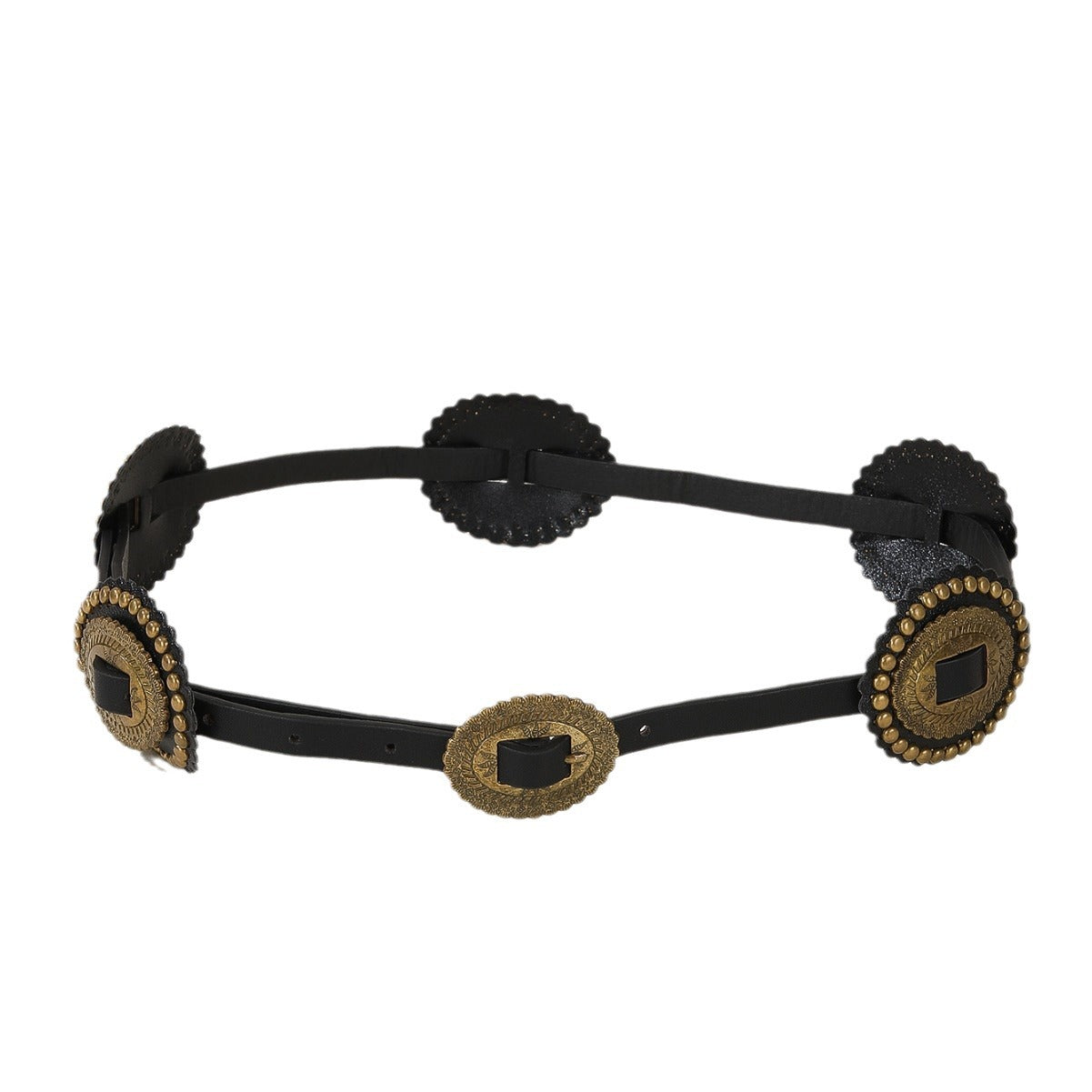 European and American Retro Street Fashion Hollow Ring PU Leather Splicing Characteristic Waist Belt Versatile Bead Women's Belt