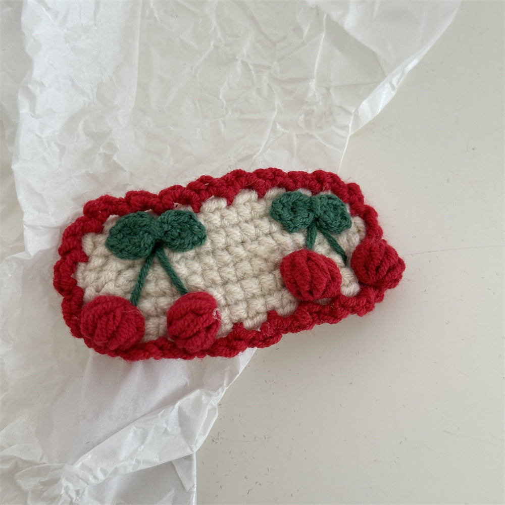 Crochet Handmade Wool Embroidery Fresh and Cute Sweet Colored Flower Hairpin Side Bangs BB Clip Hair Accessories