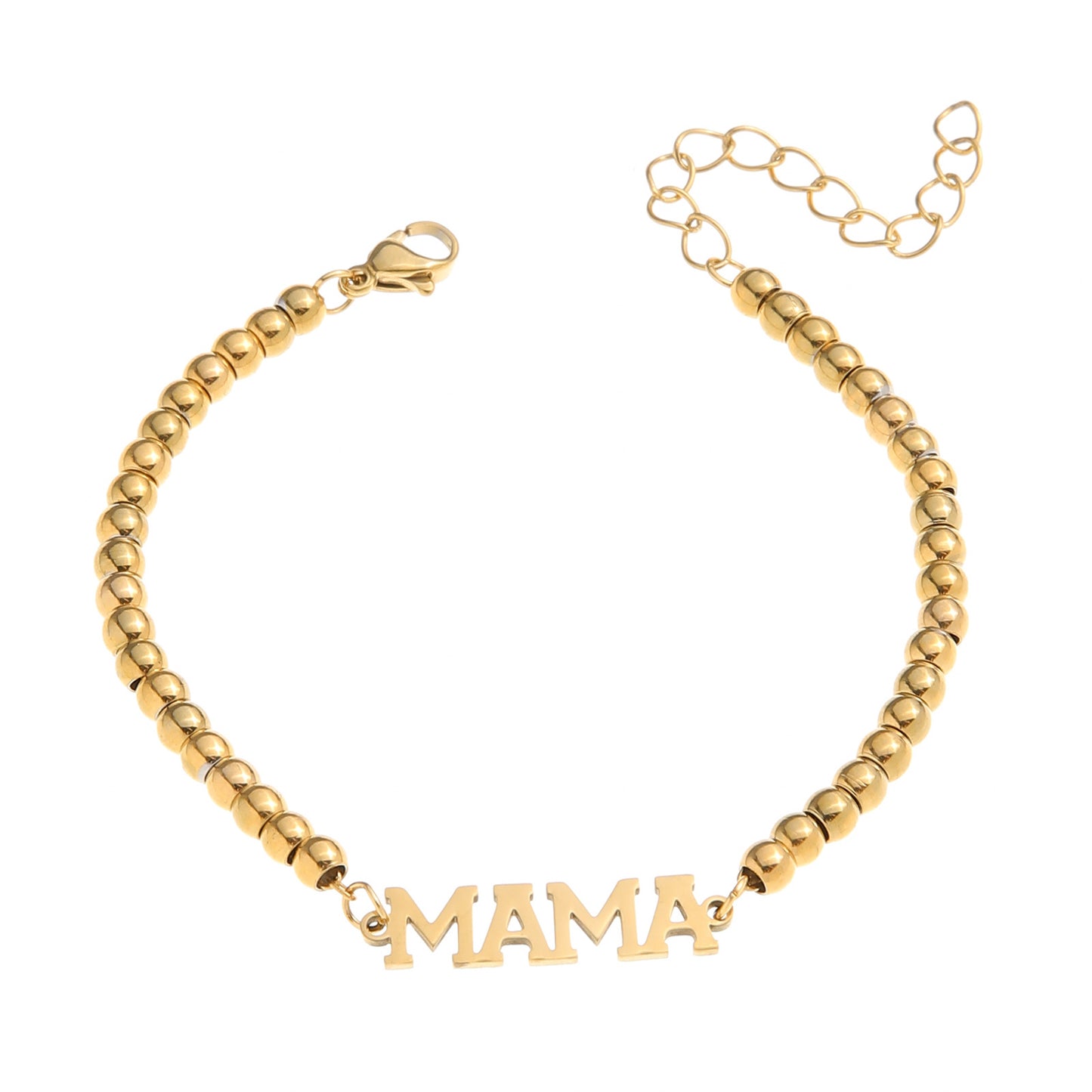 New Simple Stainless Steel Plated 18K Gold 4MM Bead Mother Bracelet Women's Mother's Day Gift Jewelry