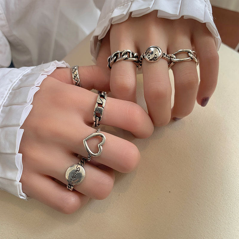 925 Sterling Silver Ring Retro Thai Silver Love English Letter Hollow Index Finger Ring Niche Design Cold Wind Light Luxury
