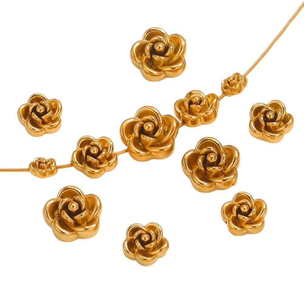 Stainless Steel 3D Rose Beads Handmade Perforated Beaded Accessories Bracelets Jewelry DIY Necklace