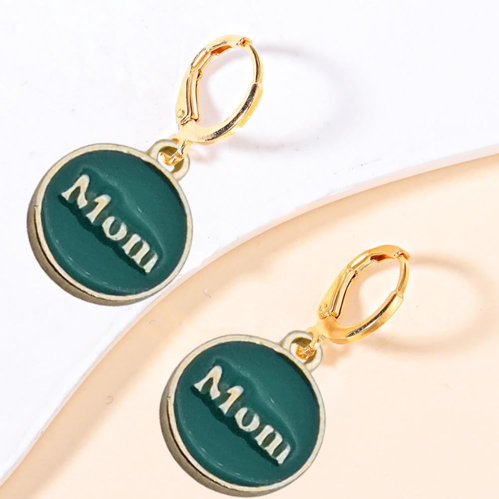 Alloy Drip Pendant Round Double-sided Mom18x14mm Series Earrings