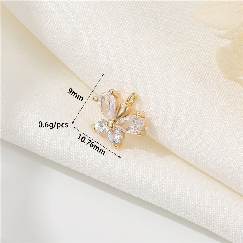 DIY Jewelry Accessories Cute Simple Micro-inlaid Zircon Cherry Pendant Accessories 14k Real Gold Butterfly Pendant