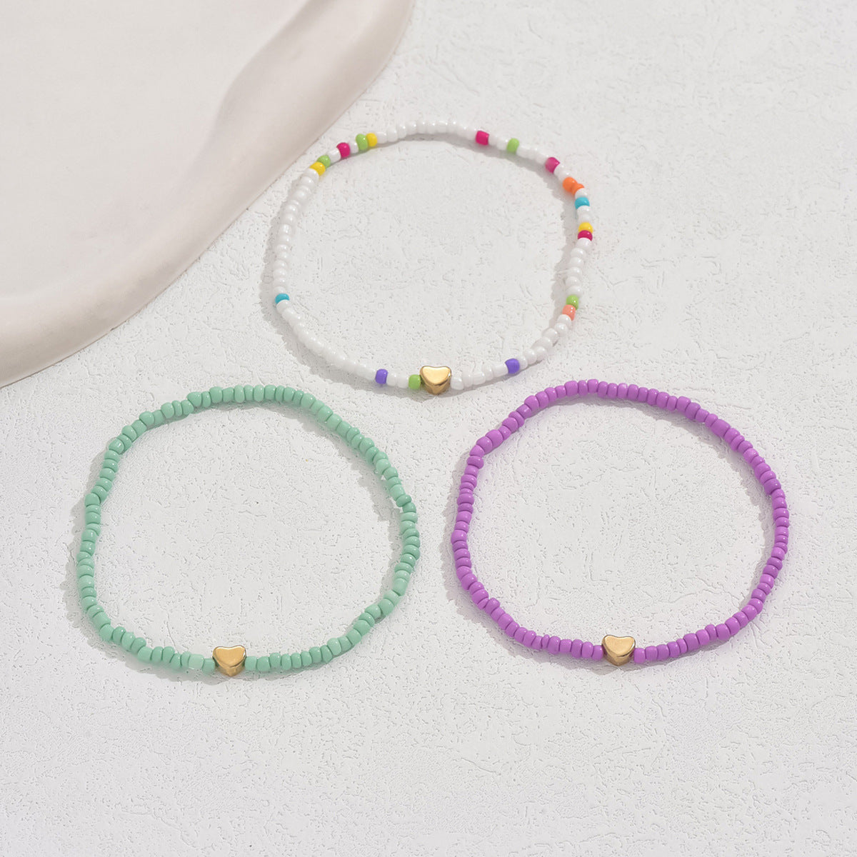 European and American Jewelry Summer Small Love Rice Bead Anklet Simple Creative Bracelet Multi-purpose Beach Trend Three-piece Set