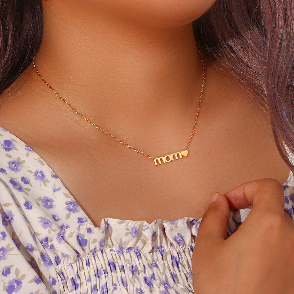 Simple and Versatile Creative Stainless Steel Mother's Day Gift Cutting Pendant Mom English Letter Necklace Female