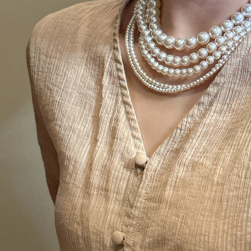 S925 Sterling Silver Korean Version Niche Design Strong Light Pearl Necklace Korean Simple Collarbone Chain Wholesale