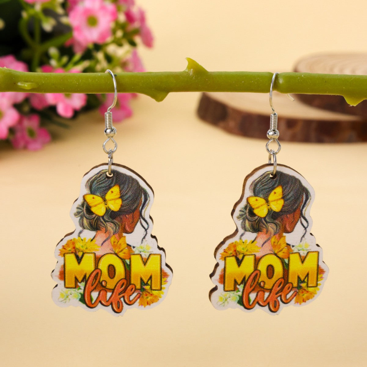 New Mother's Day Wooden MOM Earrings Cartoon Mother and Child Warm Earrings Cute Animal Earrings
