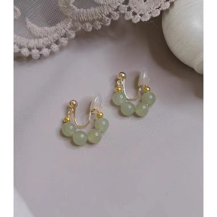 Retro New Chinese Hetian Earrings, Simple Niche Design Studs, New Unique Earrings No Ear Clips