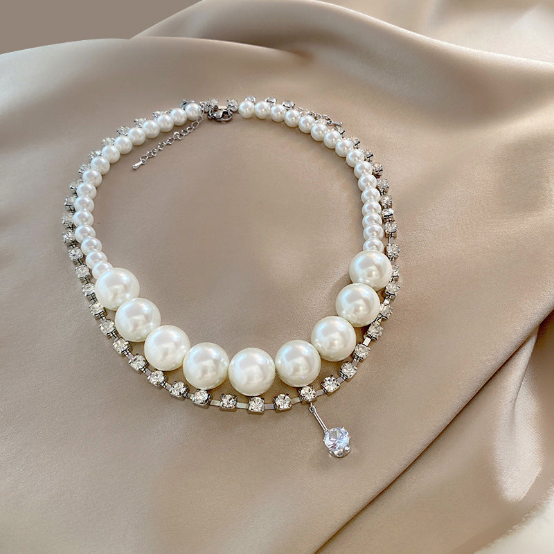 High-end Pearl Double-layer Stacked Necklace Women Can Wear Single Internet Celebrity Design Clavicle Chain Cold Wind Retro Necklace