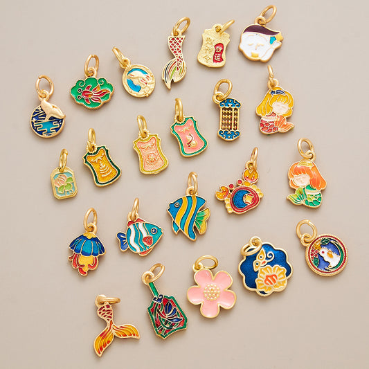 Copper, Ancient Gold, Color-preserving Dripping Oil, Small Pendant, Small Pendant, National Style Bracelet, Bracelet, Jewelry Accessories, Peace Talisman, Lucky Character