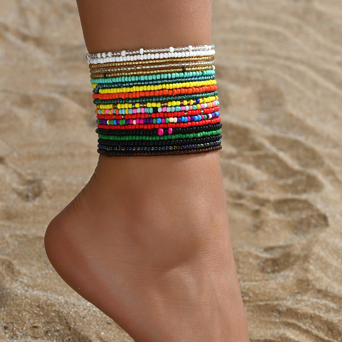 European and American Jewelry Summer Versatile Color Rice Bead Anklet Simple Creative Bracelet Multi-purpose Trend 20-piece Set