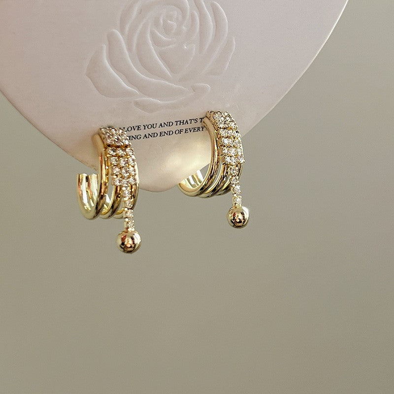 Retro Hong Kong Style Temperament Stud Earrings Female Explosion Internet Celebrity Niche High Sense Gold Earrings