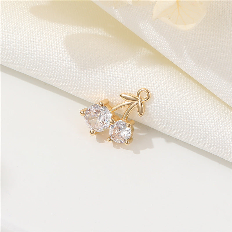 DIY Jewelry Accessories Cute Simple Micro-inlaid Zircon Cherry Pendant Accessories 14k Real Gold Butterfly Pendant