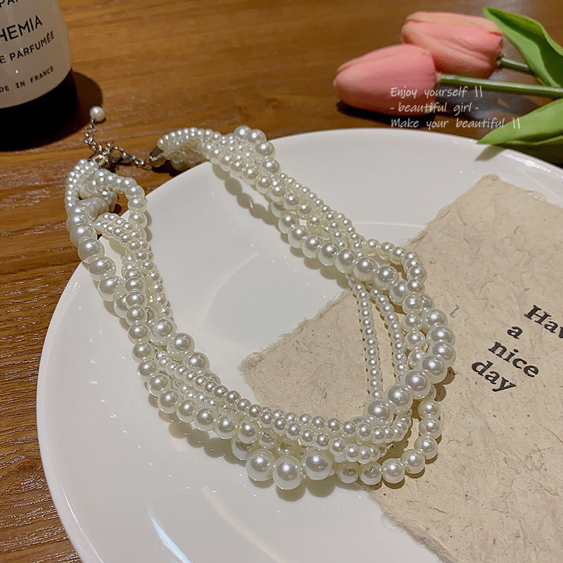 South Korea's New Niche Pearl Necklace Women's Versatile Splicing Love Collarbone Chain Light Luxury Temperament Beaded Necklace