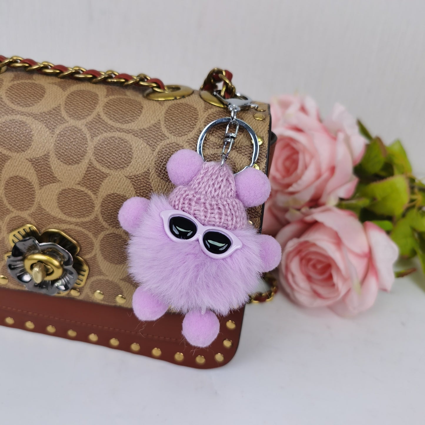 Glasses Coal Bulb Keychain Pendant Cartoon Doll Car Keychain Colored Plush Elf Bag Pendant