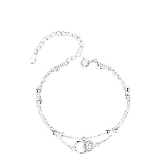 925 Silver Double-layer Mobius Ring Bracelet Women's Ins Full Diamond Fashion Versatile Interlocking Jewelry