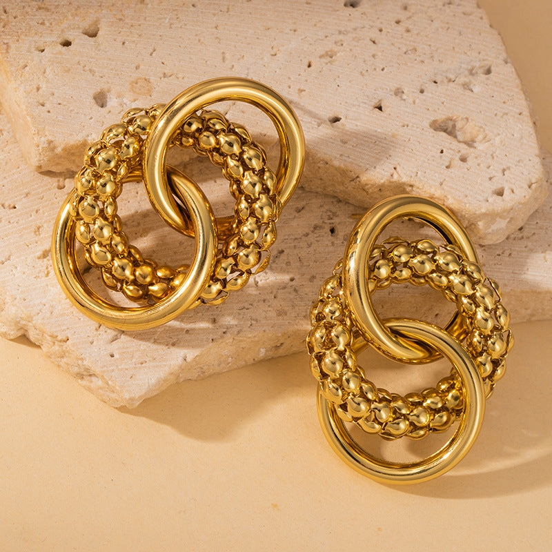 Exaggerated Titanium Steel Round Earrings Gold 18K Gold Light Luxury Earrings Fashion High Sense Love Earrings