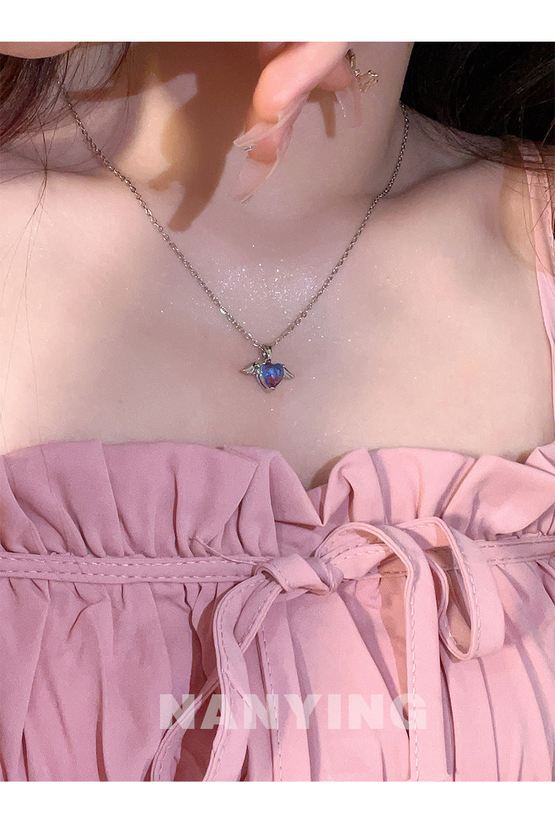 Summer Silver Titanium Steel Non-fading Necklace Women's Fashion Light Luxury Pendant Girls Necklace