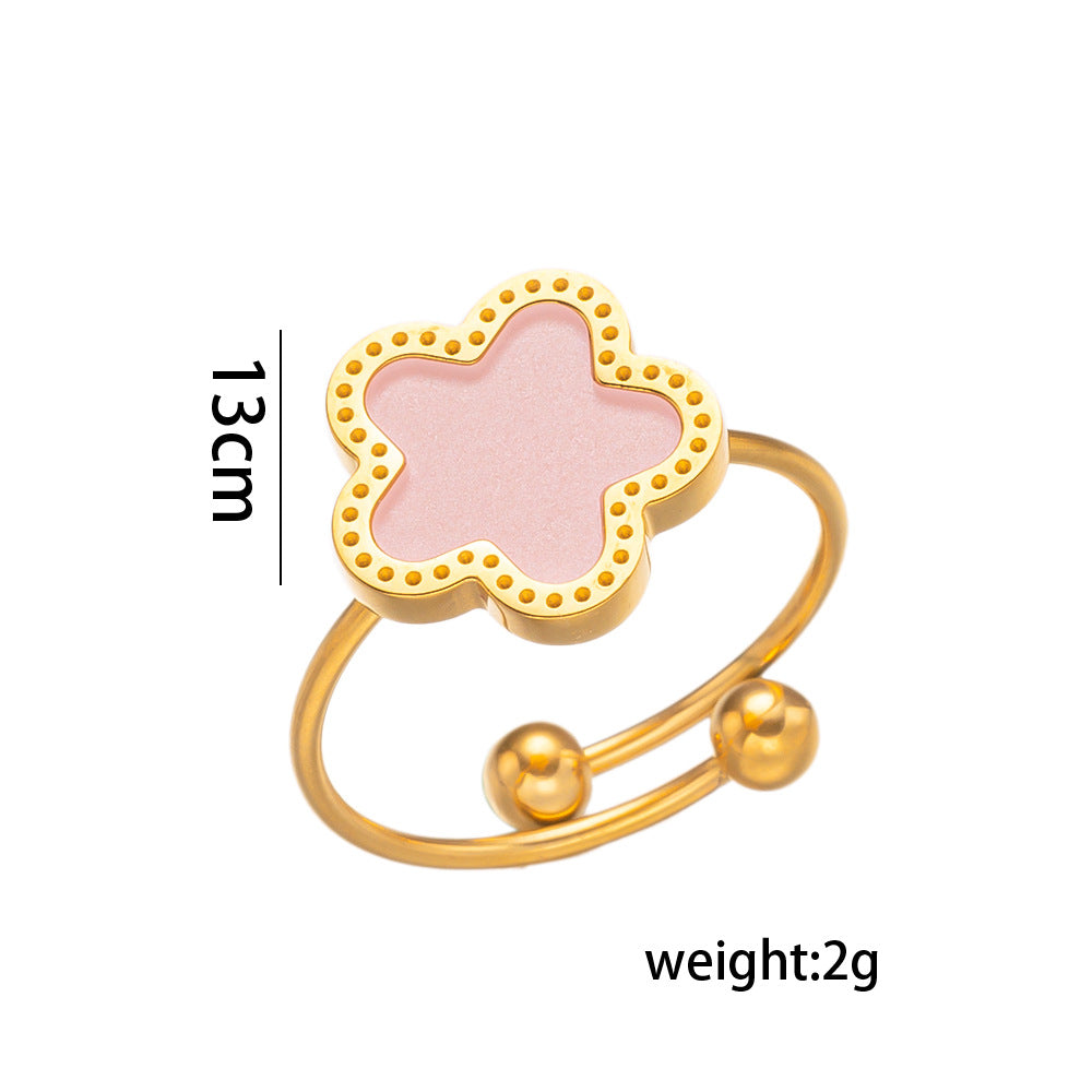 Five-leaf Flower Live Ring, Titanium Steel Five-leaf Clover Ring, Lucky Five-leaf Flower, Live Ring