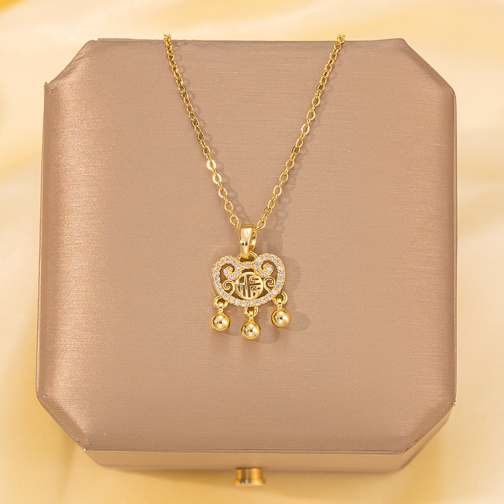 Copper Pendant Titanium Steel Necklace for Women Slightly Inlaid Zircon Pendant Girl Necklace