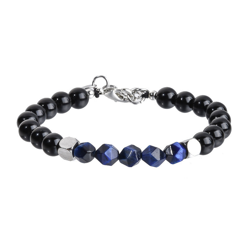 Stainless Steel Chain Copper Beads European and American Men's Bracelet Agate Crystal Tiger's Eye Beaded Jewelry Factory