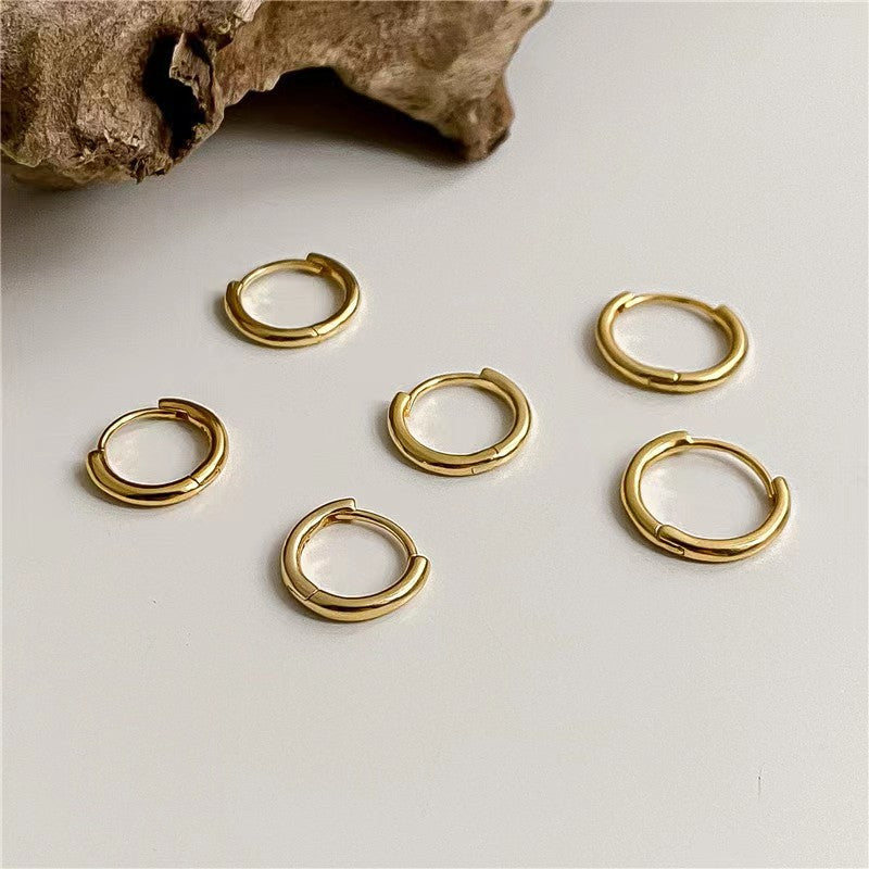 Stylish and Simple Cold Wind Double-layer Gold-plated Stainless Steel Solid Round Titanium Steel Earrings