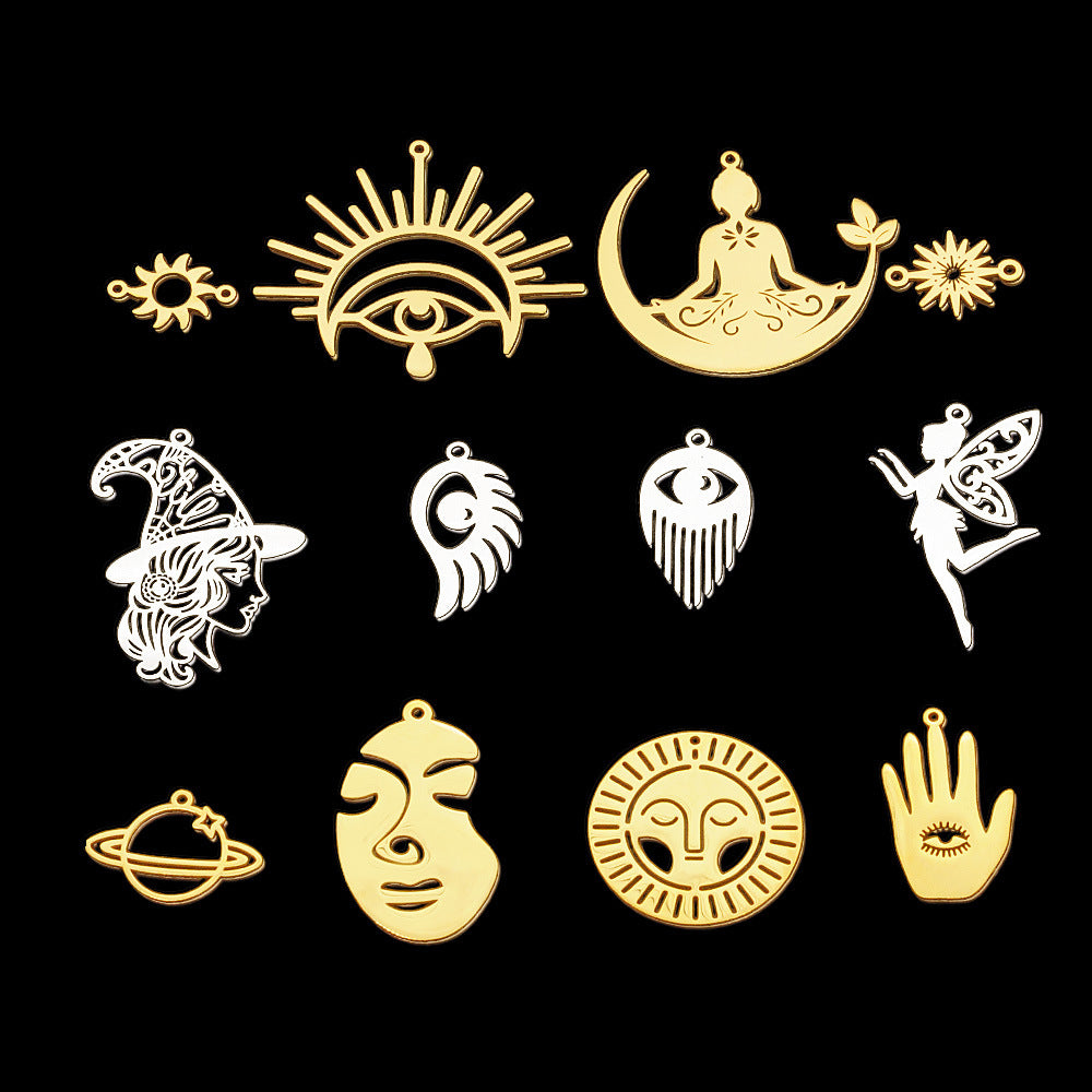 5 Pcs/bag Eye Fairy Face Pendant Geometric DIY Stainless Steel Jewelry Accessories Necklace Pendant