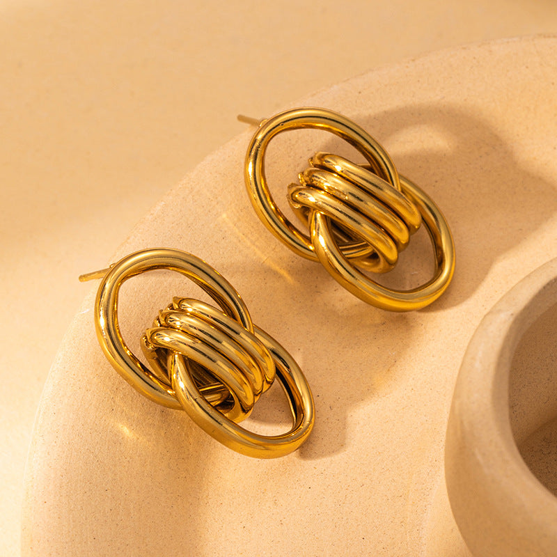 Exaggerated Titanium Steel Round Earrings Gold 18K Gold Light Luxury Earrings Fashion High Sense Love Earrings