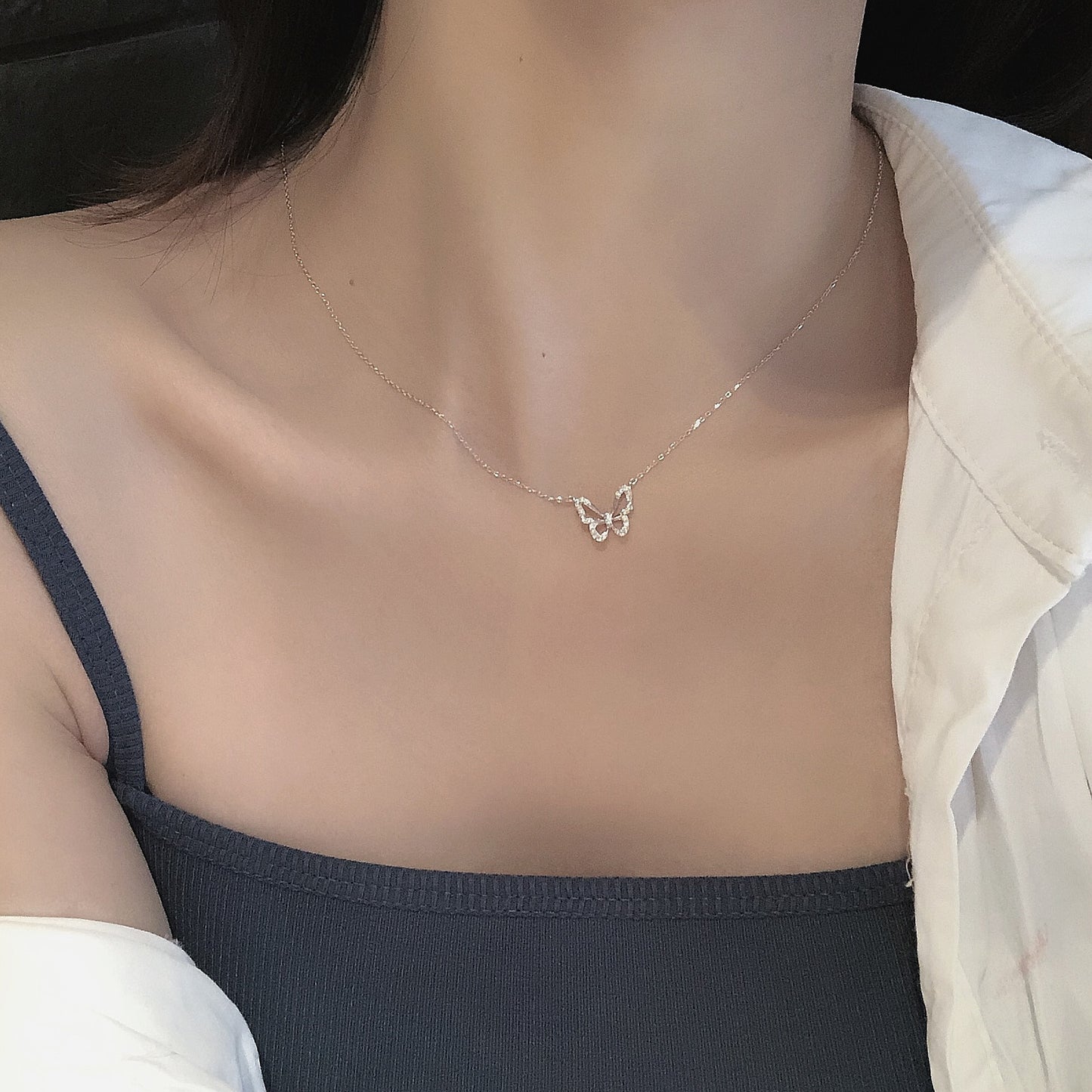 S925 Sterling Silver Premium Butterfly Necklace Gift Ins Female Niche Cold Wind Light Luxury Personalized Fashion Internet Celebrity Pendant