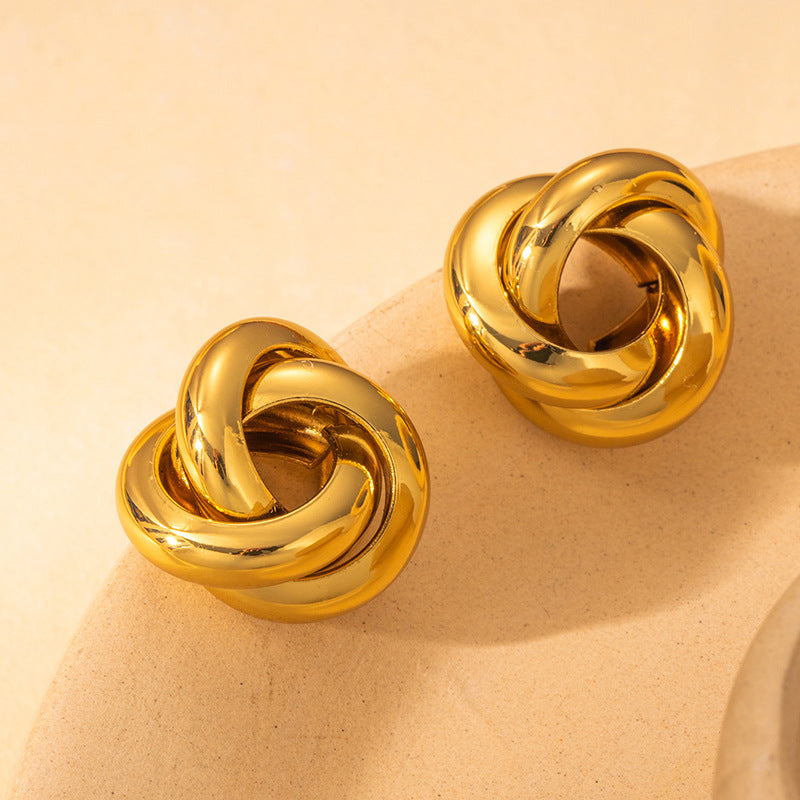 Exaggerated Titanium Steel Round Earrings Gold 18K Gold Light Luxury Earrings Fashion High Sense Love Earrings