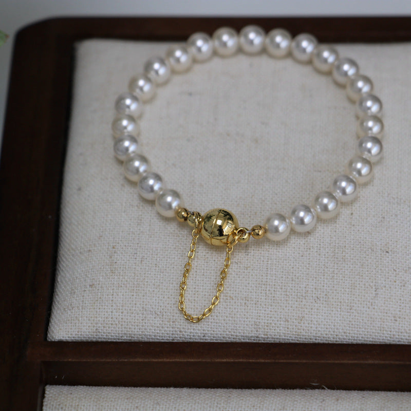 Temperament Fashion French Ball Magnet Buckle Necklace Bracelet Glass Pearl Bracelet