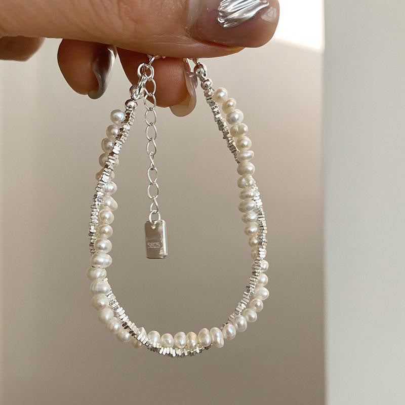 Korean version of fashion niche heavy industry pearl broken silver beaded bracelet women's light luxury exquisite versatile gift girlfriend jewelry