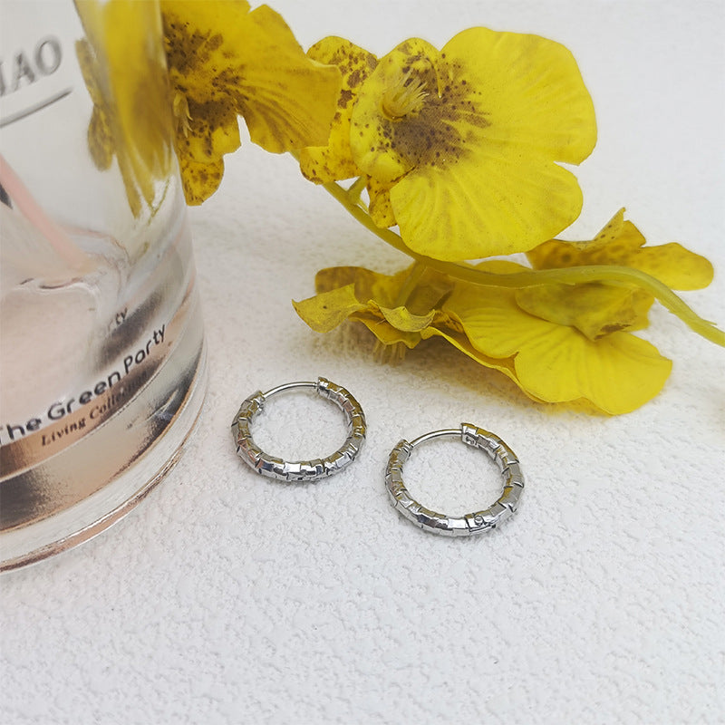 Gypsy Titanium Steel Earrings Plated 18K Gold Non-Fading Earrings Trendy Fashion Earrings Embossed Circle Earrings